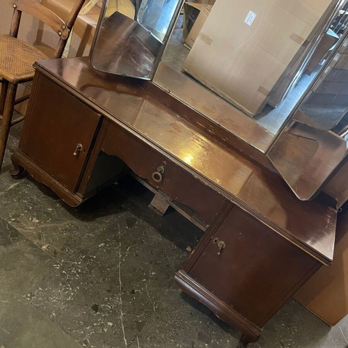 Vintage dressing table with triple mirror used, solid wood