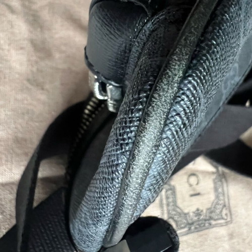 Gucci GG Supreme Monogram Textured Calfskin Retro Interlocking G Belt Bag black