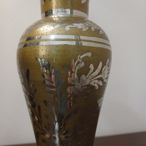 Vintage handcrafted brass vase with floral designs like new