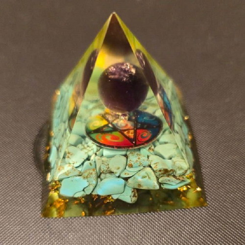 Energy Pyramid Orgonite with Amethyst, Turquoise and Pentagram new