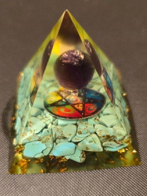 Energy Pyramid Orgonite with Amethyst, Turquoise and Pentagram new