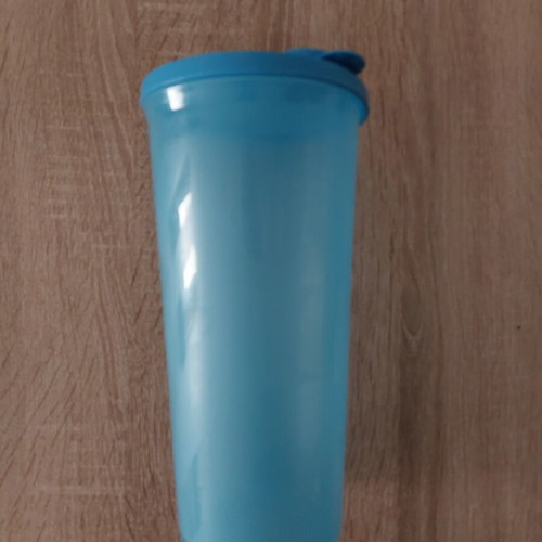 Tupperware jug used with airtight lid, blue translucent