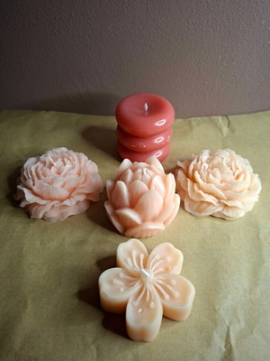 Peach & Terracotta Floral Set 5 Handmade Decorative Candles New