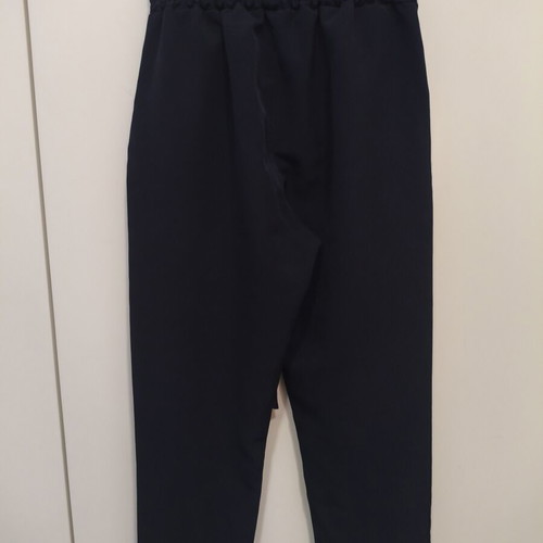 High-waisted fabric pants with belt like new, dark blue
