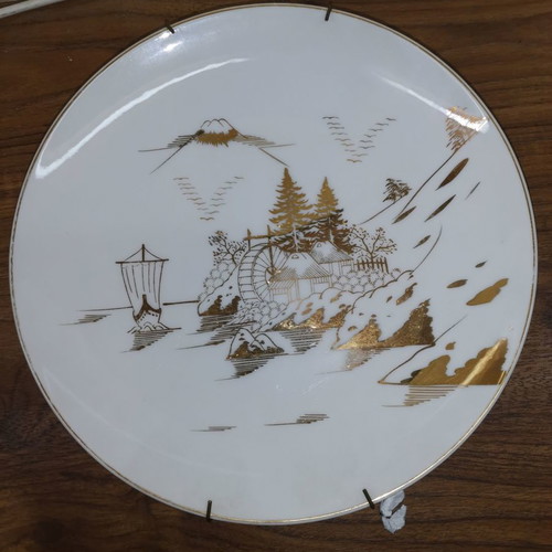 Kutani collectible wall plates used, white porcelain with gold design