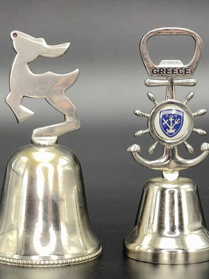 Silver-plated vintage collectible handmade bells, pack of 2, height 11 cm