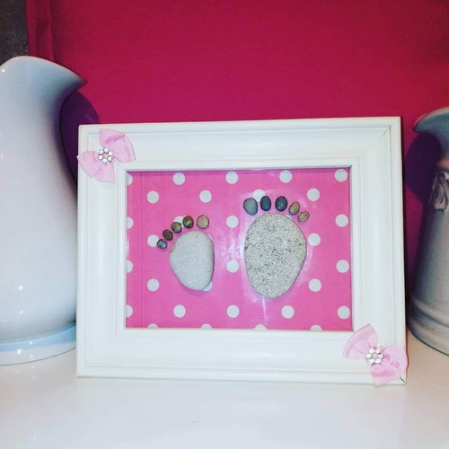 Handmade frame with footprints for baptism and wedding 24×19