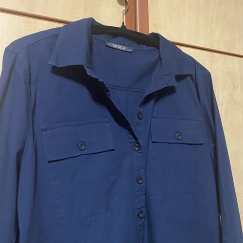 Coocu women's long-sleeve shirt tunic navy blue size M like new