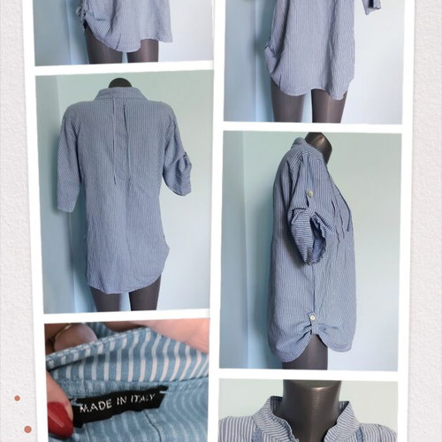 Italian linen tunic with cotton lace and abalone buttons