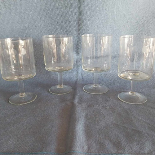 Set of 4 vintage liqueur glasses from the 70s, glass with stem