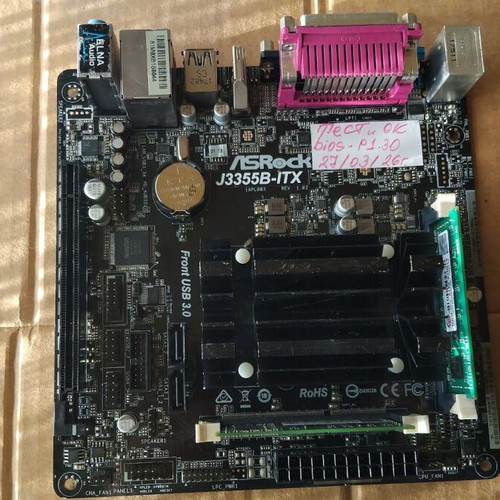 ASRock J3355B-ITX motherboard used with Intel Celeron CPU and 4GB RAM
