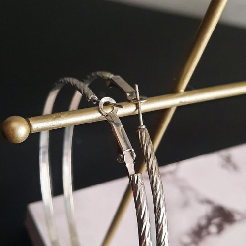 Silver Steel Hoop Earrings used, large size