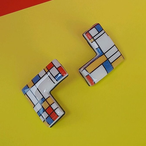 M-art S-tudio handmade earrings new with colorful Mondrian pattern