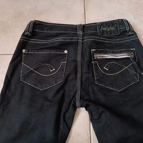Vintage Freesoul jean pants used, black, low waist, wide leg, size 36