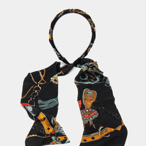 Set of 3 satin hairbands with chains and ribbons new multicolored