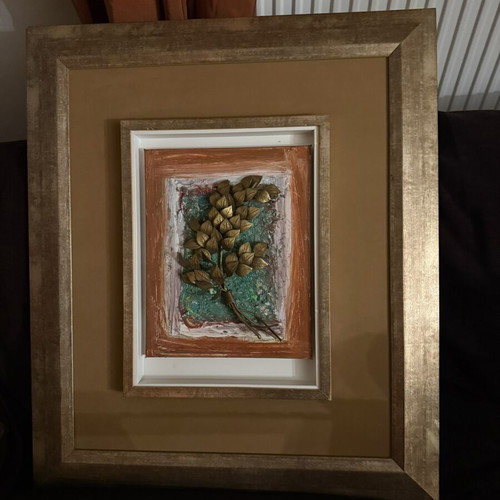 Modern Wall Art with Brass Wreath like new