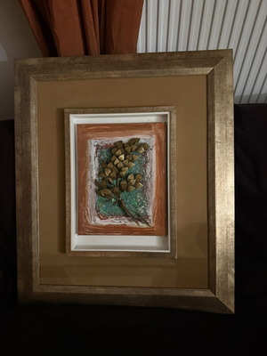 Modern Wall Art with Brass Wreath like new