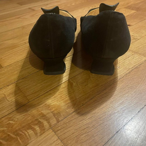 Vintage Russell & Bromley X Stuart Weitzman black suede pumps used, size 38