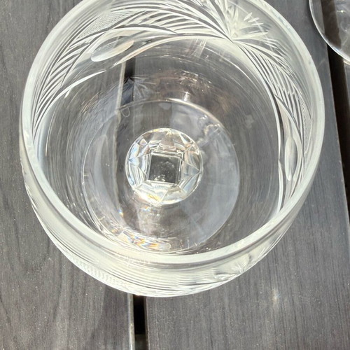 Crystal glass set like new, 6 champagne and 6 brandy glasses with engraving