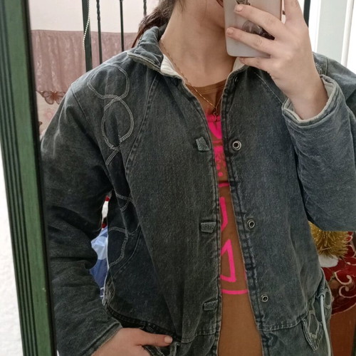 Winter denim jacket used gray oversize fit S-M
