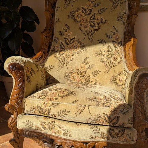 French style living room set like new, olive velvet, handmade wood frame