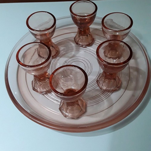 Liqueur glasses used, set of 6 with matching color tray