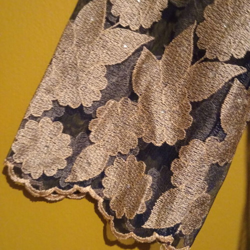Dress kimono dark blue with gold beige floral embroidery and strass new L/XL