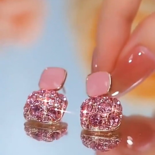 Glam square earrings lilac with zircon, new