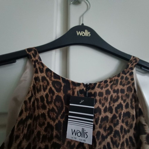 Wallis Midi Leopard Dress Sleeveless New with Waist Tie and Ruffles