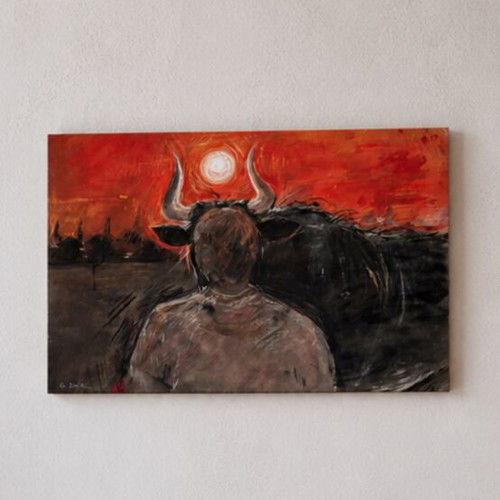The Solstice Bull Original Neo-Expressionist Canvas Painting by Olivia
