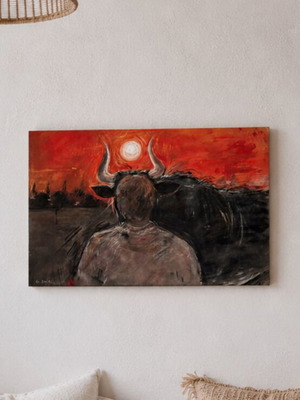 The Solstice Bull Original Neo-Expressionist Canvas Painting by Olivia
