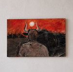 The Solstice Bull Original Neo-Expressionist Canvas Painting by Olivia