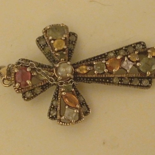 Gold cross 9 carat with pearl and precious stones