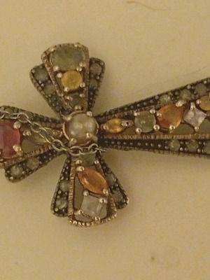 Gold cross 9 carat with pearl and precious stones