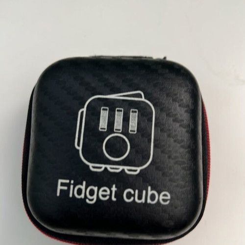 Fidget Cube used with protective carrying case, white and black