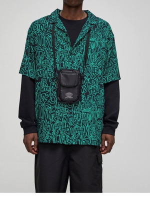 Pull & Bear shirt like new, black with green graffiti print, short sleeves