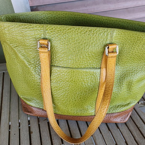 DKNY shoulder bag used, green and yellow