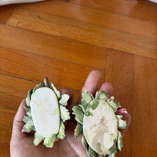 Capodimonte porcelain vintage decorative candle holders used set