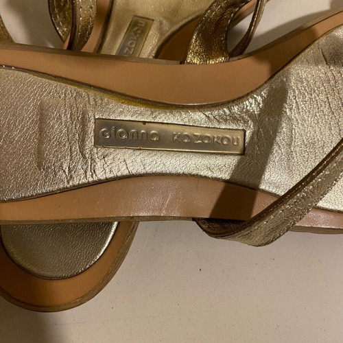 Gianna Kazakou gold sandals like new, leather with beads