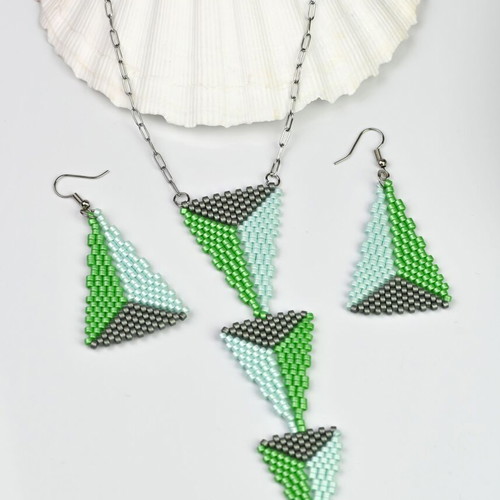 Alga necklace and earrings set custom made, blue and green