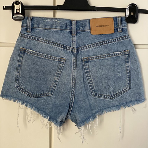 Pull & Bear ripped high waisted blue denim shorts