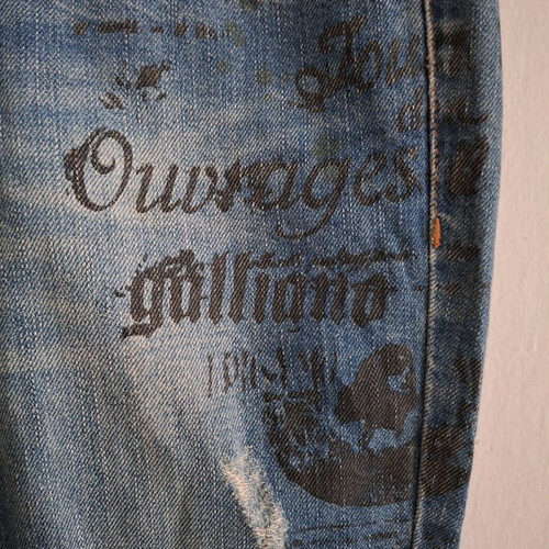 Vintage Y2K John Galliano Low Rise Newspaper Jeans like new, blue