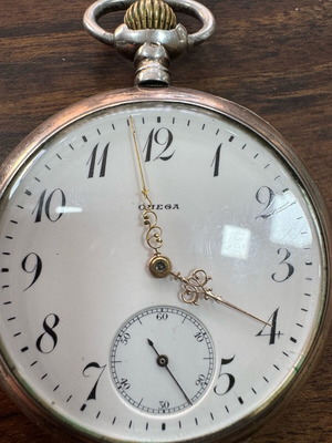 Ασημένιο ρολόι τσέπης Omega σαν καινούργιο με δερμάτινη θήκη