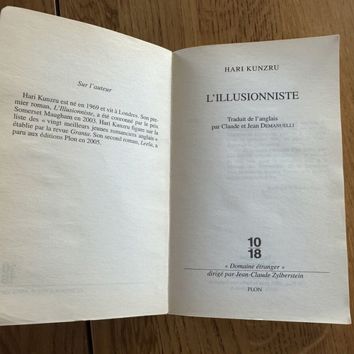 L'Illusionniste book by Hari Kunzru, French pocket edition 10/18