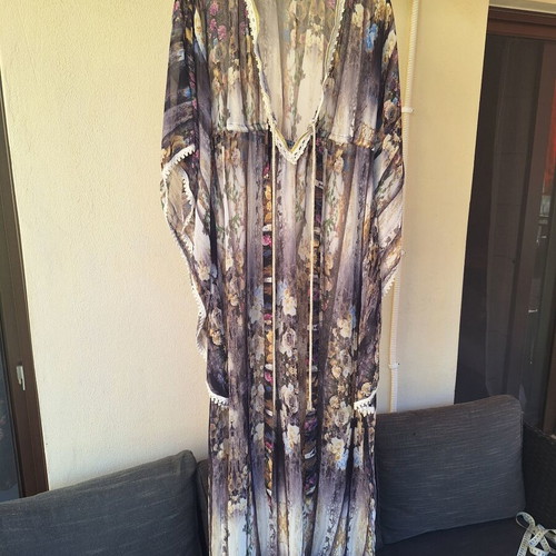 Maxi caftan dress Shine 2gether like new, size S-M, beige and purple