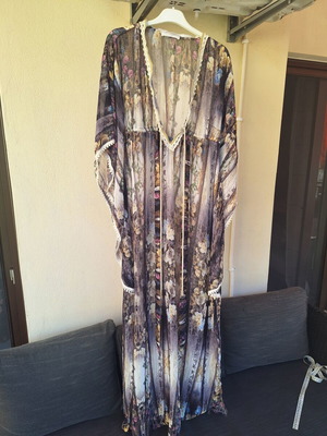 Maxi caftan dress Shine 2gether like new, size S-M, beige and purple