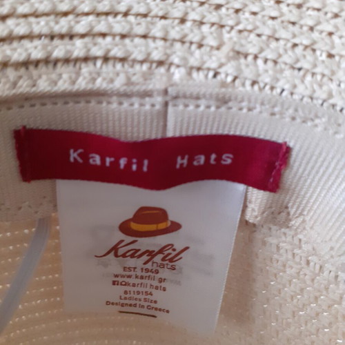 Karfil Straw Hat like new, beige with dark blue bow, size L