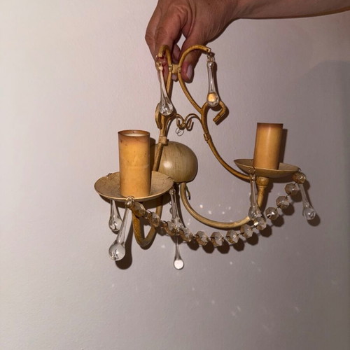 Laura Ashley beige wall lights set with crystal decorations, 2 pieces