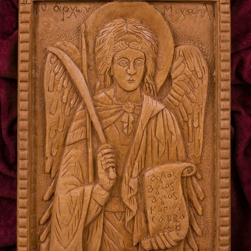 Archangel Michael image made of wax, mastic and incense
