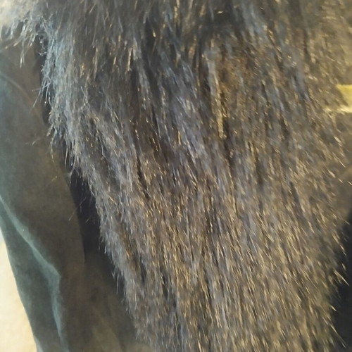 MNG suede leather jacket XL with fur like new, black